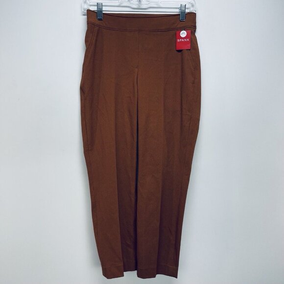 SPANX Pants Sz S Womens On The Go Ankle Slim Straight Brown Glow Pull On New - Picture 2 of 10